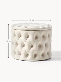 Pouf en velours avec rangement Chiara, Velours beige clair, Ø 50 x haut. 42 cm