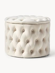 Pouf en velours avec rangement Chiara, Velours beige clair, Ø 50 x haut. 42 cm