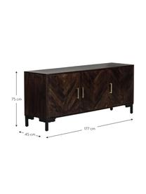 Credenza con ante in legno di mango massiccio Leif, Maniglie: metallo zincato, Piedini: metallo verniciato a polv, Legno di mango, Larg. 177 x Alt. 75 cm