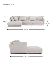 Sofa modułowa z pufem Jasmin (3-osobowa), Tapicerka: 100% poliester Dzięki tka, Nogi: tworzywo sztuczne, Jasnoszara tkanina, S 300 x W 84 cm