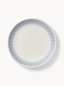 Assiettes plates avec motif à rayures Zabelle, 4 pièces, Grès cérame, Blanc crème, bleu, Ø 27 x haut. 3 cm