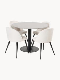 Ronde eettafel Razzia met stoelen, 5-delig, Tafelblad: gelakt MDF, Poot: gepoedercoat metaal, Bekleding: 100 % polyester, Poten: gepoedercoat metaal, Geweven stof beige, zwart, grijstinten, Set met verschillende formaten