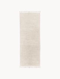 Tapis de couloir en coton à franges, tufté main Daya, Blanc crème, larg. 80 x long. 250 cm