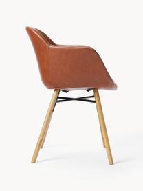Krzesło z podłokietnikami ze sztucznej skóry Fiji, Tapicerka: skóra ekologiczna (poliur, Nogi: lite drewno dębowe, Nugatowa sztuczna skóra, drewno dębowe, S 59 x G 55 cm