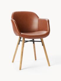 Kunstleren fauteuil Fiji met smalle zitvlak, Bekleding: kunstleer (polyurethaan) , Poten: massief eikenhout, Kunstleer nougat, B 59 x D 55 cm