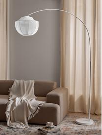 Große Netzstoff-Bogenlampe Beau, Lampenschirm: Textil, Baldachin: Metall, pulverbeschichtet, Weiß, H 219 cm