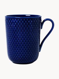 Tazza in porcellana con motivo a rilievo Rhombe, Porcellana, Blu scuro, Ø 9 x Alt. 11 cm, 330 ml