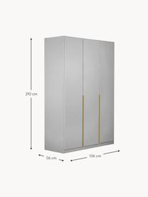 Drehtürenschrank Mia, 3-türig, Holzwerkstoff aus heimischen Hölzern aus nachhaltiger Forstwirtschaft, beschichtet, Grau, Goldfarben, B 136 x H 210 cm