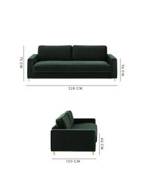 Samt-Sofa Chelsea (3-Sitzer) in Dunkelgrün mit Metall-Füssen, Bezug: Samt (Hochwertiger Polyes, Gestell: Massives Fichtenholz, Samt Dunkelgrün, B 228 x T 100 cm