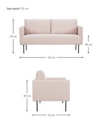 Sofa Ramira (2-Sitzer) in Rosa mit Metall-Füssen, Bezug: Polyester 40.000 Scheuert, Gestell: Massives Kiefernholz, Spe, Webstoff Rosa, B 151 x T 76 cm