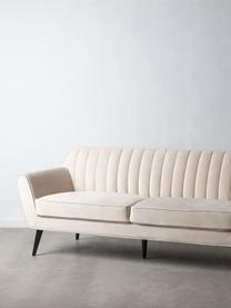 Samt-Sofa Weaver (3-Sitzer) in Beige mit Holz-Füßen, Bezug: 100% Polyestersamt, Rahmen: Schichtholz, Beine: Gummibaumholz, Beige, B 196 x T 85 cm