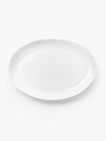 Plat de service à surface striée Kinsley, Grès cérame, Blanc, long. 41 x larg. 29 cm