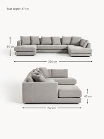 Sofa Bouclé Tribeca, Tapicerka: Bouclé (93% poliester, 6%, Stelaż: drewno bukowe, drewno sos, Nogi: drewno sosnowe Ten produk, Szary Bouclé, S 356 x G 192 cm, lewostronna