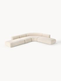 Sofá rinconera modular en tejido bouclé Sofia (4 plazas), Tapizado: tejido bouclé (100% polié, Estructura: madera de abeto, tablero , Patas: plástico Este producto es, Bouclé blanco Off White, An 385 x F 298 cm