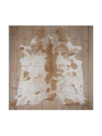 Alfombra de piel bovina Anna, Piel bovina, Marrón coñac, blanco, Piel bovina única 1065, 160 x 180 cm