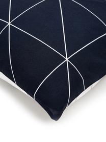 Bavlněné oboustranné povlečení s grafickým vzorem Marla, Tmavě modrá, bílá, 155 x 220 cm + 1 polštář 80 x 80 cm