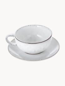 Handgemachte Tasse mit Untertasse Nordic Sand, Steingut, Hellgrau, gesprenkelt, Ø 11 x H 5 cm, 250 ml