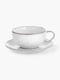 Taza artesanal con platito Nordic Sand, Gres, Gris claro jaspeado, Ø 11 x Al 5 cm, 250 ml