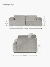 Canapé 3 places en velours côtelé Melva, Velours côtelé gris, larg. 238 x prof. 101 cm