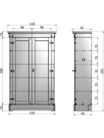 Armario de madera de pino Isabel, 2 puertas, Estructura: madera de pino, pintada, Blanco, An 118 x Al 191 cm