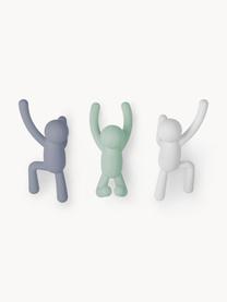 Set di 3 ganci appendiabiti di design Buddy, Plastica (ABS), Grigio-blu, verde salvia, bianco, Set in varie misure