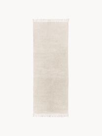 Tapis de couloir en coton à franges, tufté main Daya, Blanc crème, larg. 80 x long. 200 cm