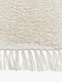 Tapis de couloir en coton à franges, tufté main Daya, Blanc crème, larg. 80 x long. 200 cm