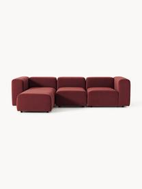 Modulares Samt-Sofa Lena (4-Sitzer) mit Hocker, Bezug: Samt (100 % Polyester) De, Gestell: Buchenholz, Spanplatte, H, Samt Weinrot, B 287 x T 181 cm