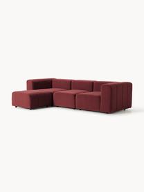 Modulares Samt-Sofa Lena (4-Sitzer) mit Hocker, Bezug: Samt (100 % Polyester) De, Gestell: Buchenholz, Spanplatte, H, Füße: Kunststoff, Samt Weinrot, B 287 x T 181 cm