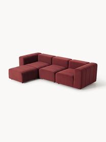 Modulares Samt-Sofa Lena (4-Sitzer) mit Hocker, Bezug: Samt (100 % Polyester) De, Gestell: Buchenholz, Spanplatte, H, Füße: Kunststoff, Samt Weinrot, B 287 x T 181 cm