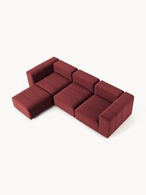 Modulares Samt-Sofa Lena (4-Sitzer) mit Hocker, Bezug: Samt (100 % Polyester) De, Gestell: Buchenholz, Spanplatte, H, Samt Weinrot, B 287 x T 181 cm