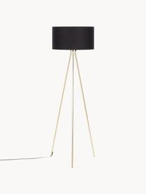 Lámpara de pie trípode Cella, Pantalla: mezcla de algodón, Cable: plástico, Negro, dorado, Al 147 cm