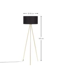 Tripod Stehlampe Cella mit Stoffschirm, Lampenschirm: Baumwollgemisch, Lampenfuß: Metall, Schwarz, Goldfarben, H 147 cm