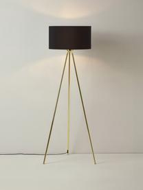 Tripod vloerlamp Cella met stoffen lampenkap, Lampenkap: katoenmix, Lampvoet: metaal, Zwart, goudkleurig, H 147cm