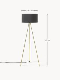 Tripod vloerlamp Cella met stoffen lampenkap, Lampenkap: katoenmix, Lampvoet: metaal, Zwart, goudkleurig, H 147cm