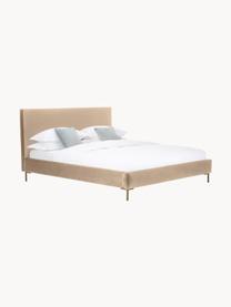 Cama tapizada en terciopelo Peace, Tapizado: terciopelo de poliéster R, Estructura: madera de pino maciza con, Patas: metal, Terciopelo beige, An 140 x L 200 cm