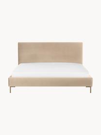 Gestoffeerd fluwelen bed Peace, Bekleding: polyester fluweel, Frame: massief grenenhout en pla, Poten: gepoedercoat metaal Dit p, Fluweel beige, B 140 x L 200 cm