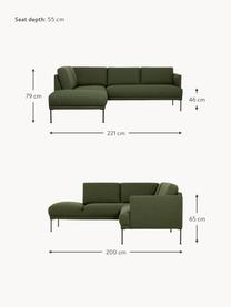 Ecksofa Fluente mit Metall-Füssen, Bezug: 100% Polyester Der hochwe, Gestell: Massives Kiefernholz, FSC, Webstoff Dunkelgrün, B 221 x T 200 cm, Eckteil links