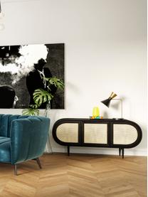Dressoir Exalt met Weens vlechtwerk, Plank: massief eikenhout, rotan,, Poten: gecoat metaal, Zwart, beige, 165 x 74 cm