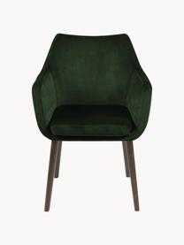 Silla con reposabrazos de terciopelo Nora, Tapizado: terciopelo de poliéster A, Patas: madera de roble curtida, Terciopelo verde profundo, madera de roble oscura, An 58 x F 58 cm