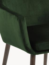 Sedia in velluto con braccioli e gambe in legno Nora, Rivestimento: velluto di poliestere Con, Gambe: legno di quercia vernicia, Velluto verde scuro, Larg. 58 x Prof. 58 cm
