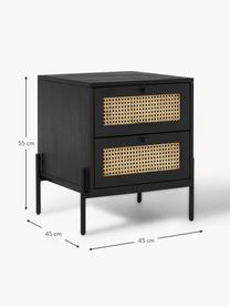 Nachttisch Vienna mit Schubladen, Korpus: Massives Mangoholz, lacki, Füße: Metall, pulverbeschichtet, Mangoholz, Schwarz, B 45 x H 55 cm