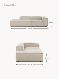 Chaise longue componibile in velluto a coste Lennon, Rivestimento: velluto a coste (92% poli, Struttura: legno di pino massiccio, , Piedini: plastica Questo prodotto , Velluto a coste beige chiaro, Larg. 269 x Prof. 119 cm, schienale a sinistra