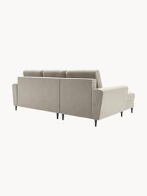 Fluwelen hoekbank Moghan (3-zits) met slaapfunctie en opbergruimte, Bekleding: polyester fluweel, Frame: massief grenen, triplex, , Poten: gelakt metaal, Fluweel lichtbeige, B 241 x D 145 cm, hoekdeel links