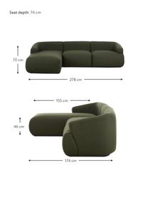 Narożna sofa modułowa Sofia, Tapicerka: 100% polipropylen Dzięki , Stelaż: lite drewno sosnowe, płyt, Nogi: tworzywo sztuczne, Zielona tkanina, S 278 x G 174 cm, lewostronna