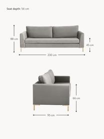 Samt-Sofa Luna (3-Sitzer), Bezug: Samt (100 % Polyester), O, Gestell: Massives Buchenholz, Schi, Füße: Metall, galvanisiert Das , Samt Grau, B 230 x T 95 cm