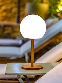 Lampada da tavolo da esterno mobile a LED dimmerabile con base in bambù Luny, Paralume: polietilene, Base della lampada: legno di bambù, Bianco, marrone chiaro, Ø 13 x Alt. 28 cm