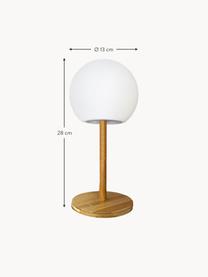 Přenosná stmívatelná venkovní stolní LED lampa s bambusovou podstavou Luny, Bílá, světle hnědá, Ø 13 cm, V 28 cm