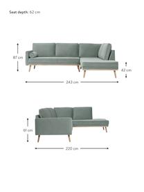 Samt-Ecksofa Saint (3-Sitzer) in Salbeibarben mit Eichenholz-Füßen, Bezug: Samt (Polyester) Der hoch, Gestell: Massives Eichenholz, Span, Samt Salbeifarben, B 243 x T 220 cm