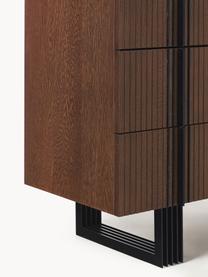 Holz-Kommode Ross, Korpus: Spanplatte mit lackiertem, Beine: Metall, pulverbeschichtet, Eichenholz, dunkelbraun lackiert, B 101 x H 100 cm